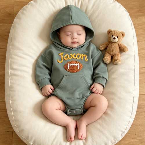 Personalized Baby Football Romper, Custom Toddler Romper, Embroidered Baby Name Hoodie, Baby Football Outfit, Game Day Gift, Football Gifts