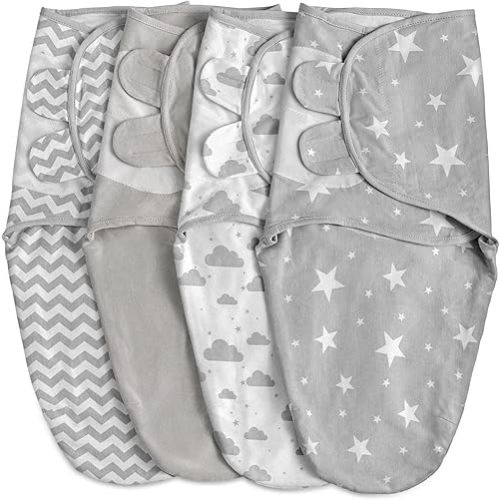 Organic Baby Swaddle Sleep Sacks, 4-Pack Swaddles for Newborns Baby Essentials, Infant 0-3 Months, 100% Cotton Soft & Snug Adjustable Wrap Nursery Swaddling Blankets Improves Sleep