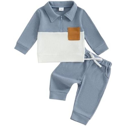Baby Boy Toddler Fall Outfit Striped Sweatshirt Toddler Boy Winter Waffle Clothes 3 6 12 18 Months 2 3 T Pant Set