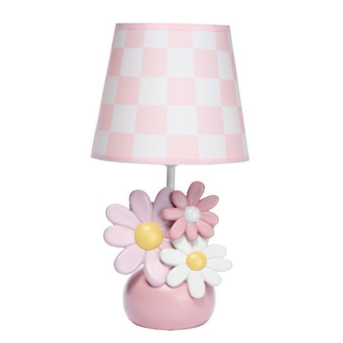 Lambs & Ivy Daisy Dreams Hand-Painted Pink Floral Lamp with Shade and LED Bulb (Includes LED Light Bulb)