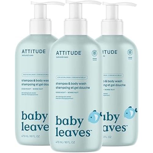 ATTITUDE 2-in-1 Shampoo and Body Wash for Baby, EWG Verified, Dermatologically Tested, Vegan, Good Night, 16 Fl Oz (Pack of 3)