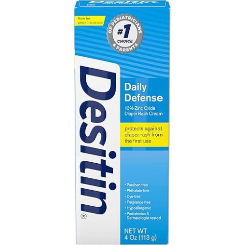 Desitin Daily Defense Baby Diaper Rash Cream with Zinc Oxide to Treat, Relieve & Prevent diaper rash, Hypoallergenic, Dye-, Phthalate- & Paraben-Free, 4 oz