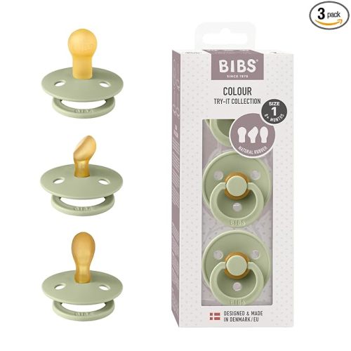 BIBS Pacifiers 0-6 Months | 3-Pack Soothers | BPA-Free Round, Anatomical & Symmetrical Nipple | Made in Denmark | Ivory Try-It Collection (Sage)