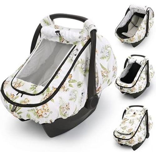 Car Seat Cover for Baby, with Mesh and Zipper, Animals Green