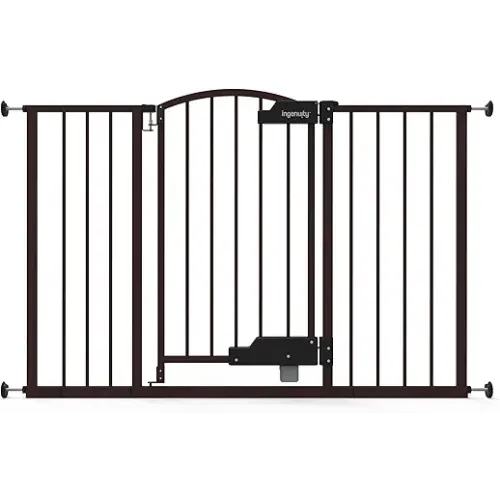Ingenuity Easy Open Baby Gate & Dog Gate, Hands-Free Open Patent-Pending Foot Pedal, 27.5"-52" Wide, 28" Tall, Hardware or Pressure Mounted, Install in Doorway, Bottom of Stairs, or Wall - Espresso