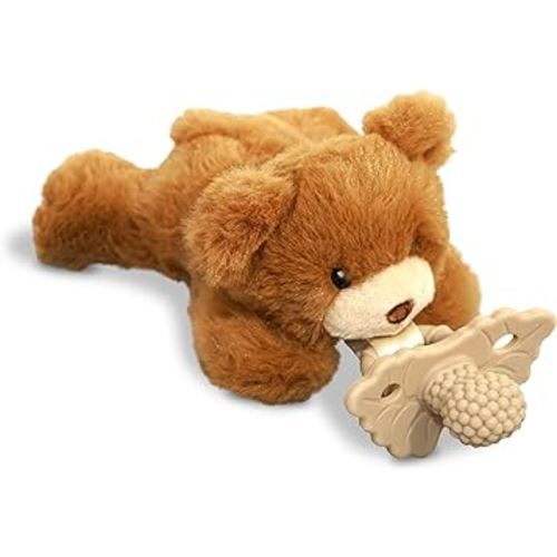 RaZbaby RaZbuddy RaZberry Teether/Pacifier Holder w/Removable Baby Teether Toy - 0M+ - Bpa Free (Bear)