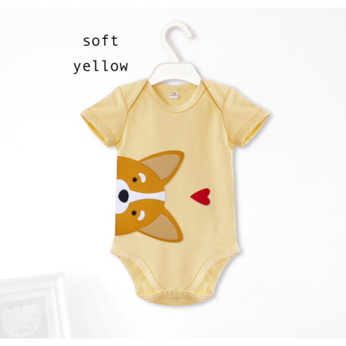 Organic Cotton Corgi Baby Bodysuit: Handmade Felt Appliqué