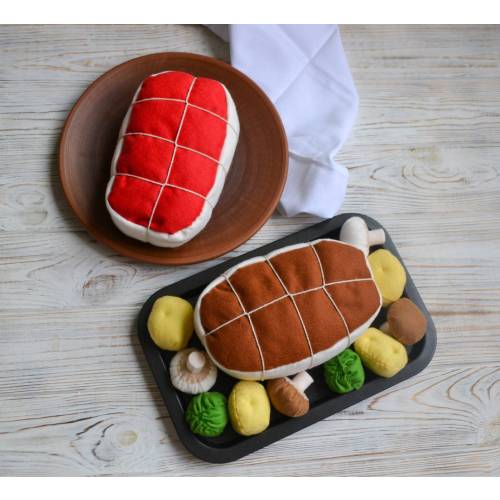 Beef roast play food (felt pretend play kids kitchen, plush cooking toys, farmers market)