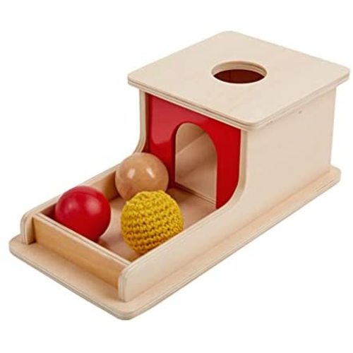 Adena Montessori Object Permanence Box with Tray Three Balls (Wood , Plastic ,Braided ), Montessori Toys for Babies Infant 6-12 Month 1 Year Old Toddlers