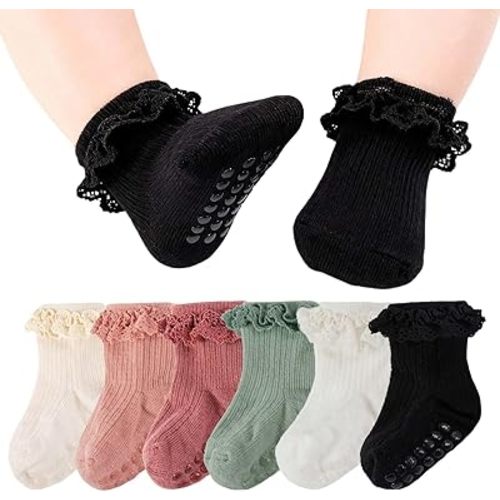Baby Girl Anti Slip Grip Socks Cute Frilly Ruffle Ankle Socks Soft Breathable Cotton Non Skid Newborn Infants