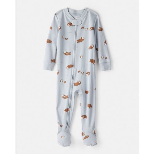Baby Boy Otter 100% Cotton Snug Fit 2-Way Zip Footie 1-Piece Pajamas - Blue | Carter's