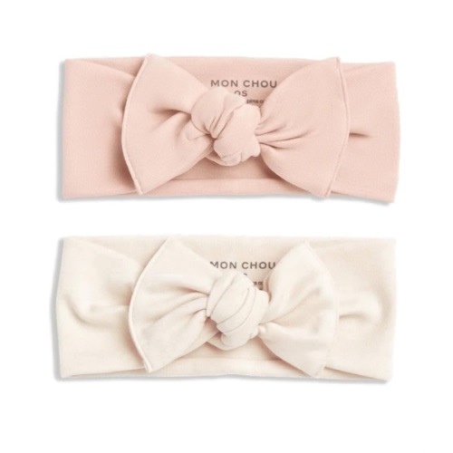 MON CHOU Adjustable Baby Headbands - Set of 2 Organic Cotton Headbands for Baby Girls - Ultra Soft, 100% Pima Cotton Infant Hair Bows (Ivory & Bloom)