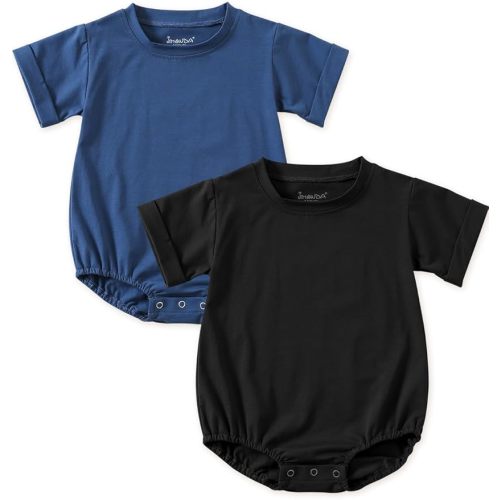 Jimonda Baby Bubble Romper Boy Girl Solid Color T-Shirt Outfits Short Sleeve Bodysuit Organic Cotton 2Pcs