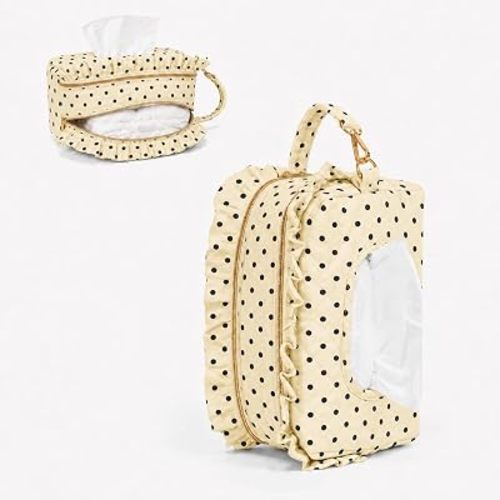 Double-Layer Wipe Holder Quilted Wipes Bag Small Hanging Diaper Bag Portable Wipe Pouch for Stroller, Home, Travel (Polka Dots)