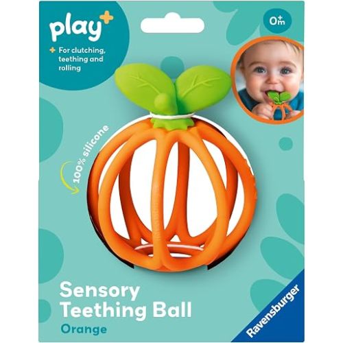 Ravensburger Play+ Sensory Teething Ball - Orange - Gentle Teething Relief - Easy-to-Grasp Design - Engages Fine Motor Skills
