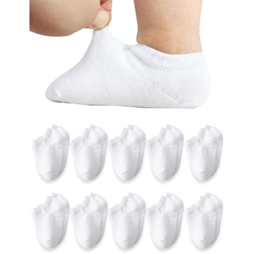 Toddler No Show Socks 10 Pairs, Soft Cotton Seamless Non Slip Grip Baby Socks for Girls Boys 6 Months-5T