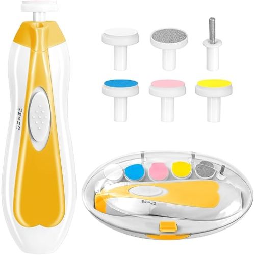 Baby Nail Trimmer Electric, 6 in 1 Baby Nail File Clippers Infant Grooming Kit Manicure Set for Toddler or Adults, Yellow