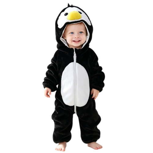 GiLiling Baby Penguin Hooded Outfit for Boys Girls, Fleece Animal Infant Romper, Zip Up Newborn Clothes for Cosplay and Daily Wear