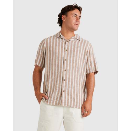 Mens Beat Stripe Vintage Short Sleeve Shirt – Ermine – RVCA Australia