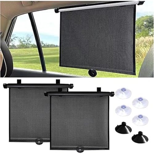 2PCS Car Window Shades for Baby, 18" x 20" Retractable Car Shades for Side Window with Suction Cups, Blocks Heat and UV Rays Glare Protection, Baby Auto Accessories for Vehicle House Office Window