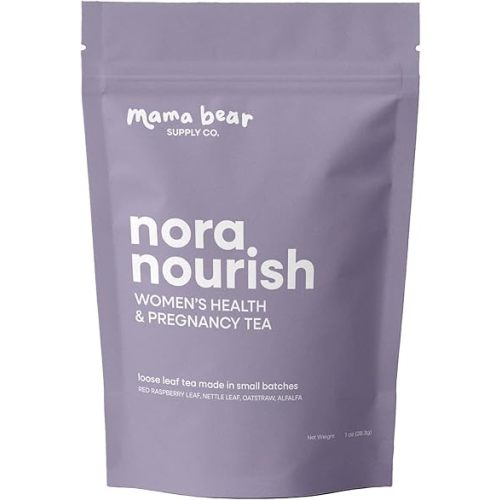 Nora Nourish Organic Pregnancy Tea – Red Raspberry Leaf Herbal Blend for Third Trimester, Postpartum & Women's Health – Caffeine-Free Loose Leaf Tea (1 oz (15 servings))