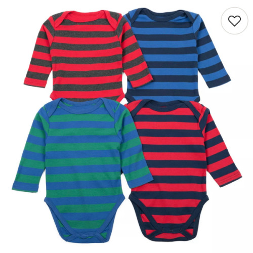 Leveret Baby Four Pack Long Sleeve Bodysuit Boys Stripe 1