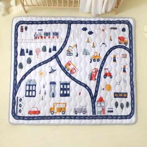 Viviland Baby Mats for Floor, 71x59 Inch Playpen Mat, Thicker & Large Soft Playmat for Baby and Toddlers Infants, Non-Slip & Machine Washable, Truck Map