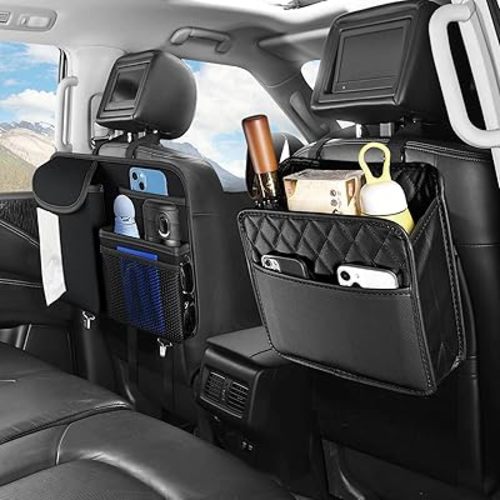2 Pack Modern Black Car Organizer, Backseat Car Organiser, PU Leather Multi-Pocket Car Trip Storage Bag