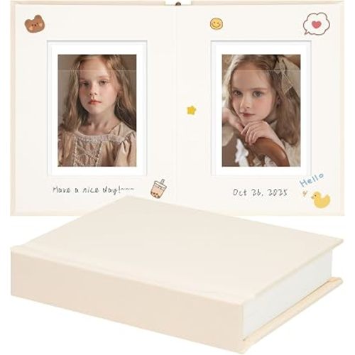 Vienrose Polaroid Photo Album with Writing Space – 2x3 Photo Album for Instax Mini & Polaroid Go, 26 Pockets Wedding Travel Scrapbook, Small Linen Album for Instant Photos, Beige