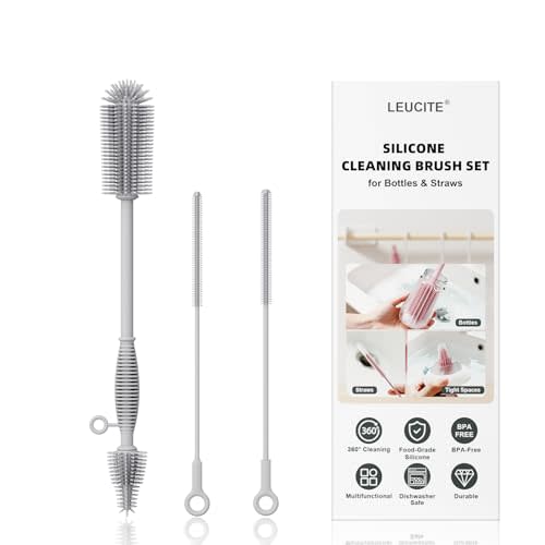 Silicone Cleaning Brush Kit,Water Bottle and Straw Cleaner Brush Set for Tumbler,Baby Bottle,Breast Pump Part,Nipple,Sippy Cup,Glass,Dishwasher Safe,BPA Free,3 Pcs
