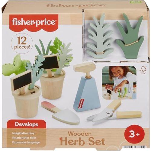 Fisher-Price Wood Pretend Play Toy Herb Garden & Tools Set