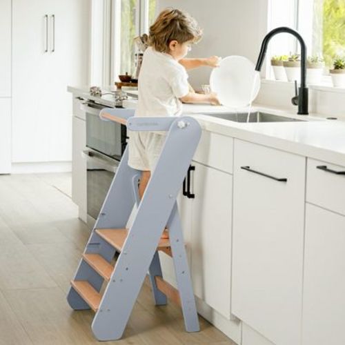Comfy Cubs Kids Step Stool for Ages 3+, 3 Height Adjustable Toddler Tower for Kitchen Sink & Bathroom Access - Pacific Blue