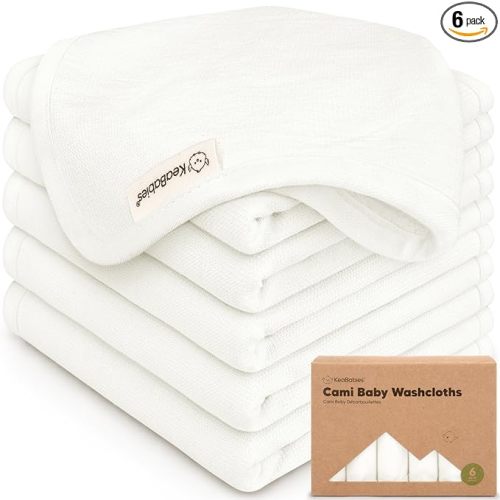 6-Pack Cotton Baby Washcloths for Newborn - Soft & Absorbent Organic Cotton Muslin Wash Cloths for Babies, Infant, Kids, Toddler Towels for Boy, Girl Face Cloths, Scratch-Free Baby Rags (Soft White)