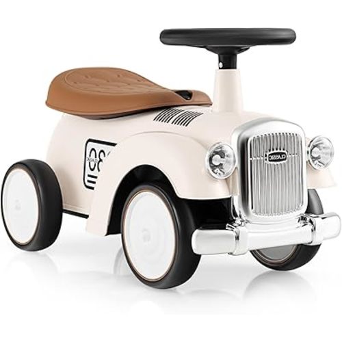 OLAKIDS Ride On Push Car, Toddler Foot-to-Floor Sliding Toy with Steering Wheel, Horn, Under Seat Storage, Kids Racer Walking Gift for Boys Girls (White)
