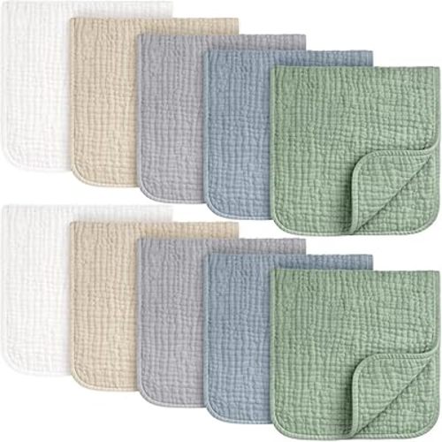KeaBabies Organic Muslin Burp Cloths Baby Boy, Girl – 10-Pack 100% Cotton Muslin Burping Cloths for Babies, Newborn, 21x10 Large & Absorbent Spit Up Rags, Baby Washcloth, Infant Towels (Slate)