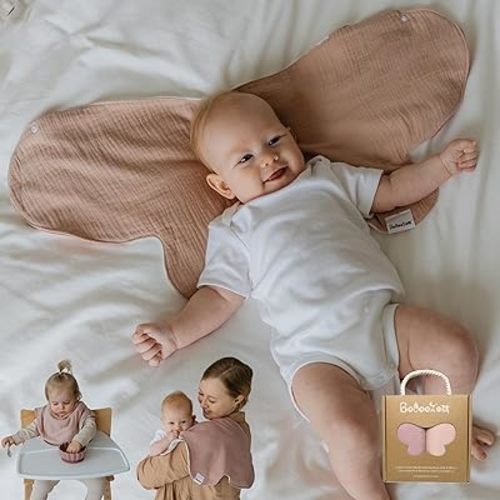 2-in-1 Burp Cloth to Bib, Water-Resistant XL Cotton Muslin 3-Layer, 26”x12”, Soft & Absorbent (Pack of 2, Clay & Terra/Rose & Mist)