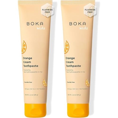 Boka Fluoride Free Toothpaste Nano Hydroxyapatite Toothpaste - Orange Cream Flavor, 1.3 oz 2pk US Manufactured