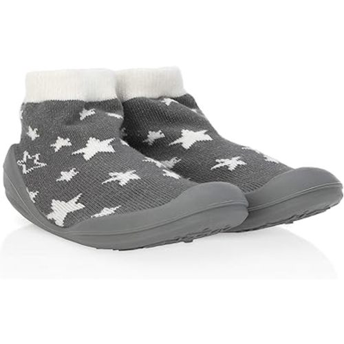 Nuby Snekz Comfortable Rubber Sole Sock Shoes for First Steps, Grey Stars, Large