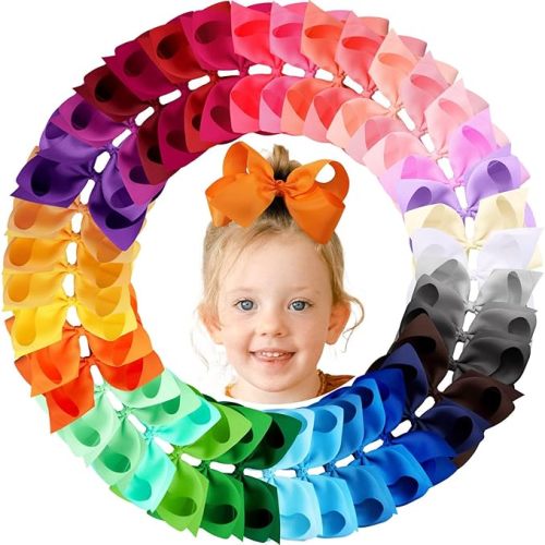 Oaoleer 40Pcs 6" Hair Bows Clips Grosgrain Ribbon Bows Hair Alligator Clips Hair Barrettes Hair Accessories for Baby Girls Infants Toddlers Kids Teens Children (6 Inch (Pack of 40)-40 Colors)