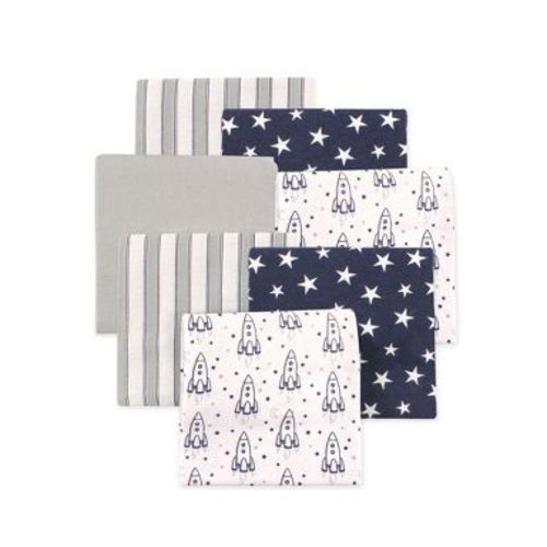 Little Treasure Hudson Baby Boys Cotton Poly Flannel Receiving Blankets Multipack, Blue Rocket Ship, 30x30 inches