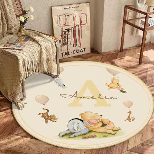Personalized Winnie the Pooh Nursery Rug: Custom Baby Name, Soft Polyester