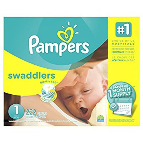 Pampers Swaddlers Disposable Diapers Newborn Size 1 (8-14 lb), 222 Count, ONE MONTH SUPPLY