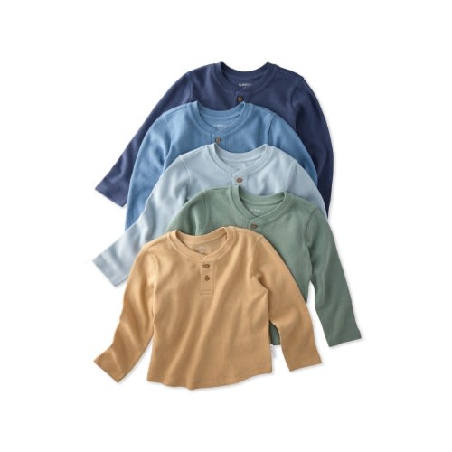 Kids' Payton Assorted 5-Pack Long Sleeve Organic Cotton Waffle Henley T-Shirts