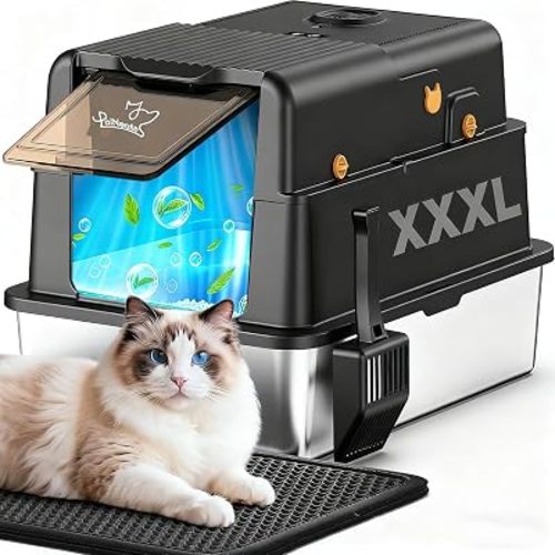L8 Ultra-XXXL Stainless Steel Litter Box, Enclosed Black