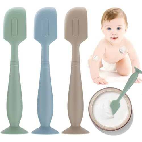 3 Pack Silicone Baby Diaper Cream Spatula, Baby Butt Paste Spatula for Newborn, Bum Brush 1 x Large Size (Green&Blue&Khaki)