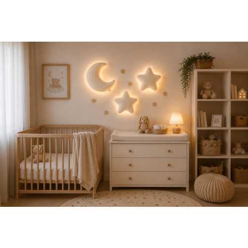 Moon & Stars Nursery Wall Decor, Moon Night Light, Star Wall Lights