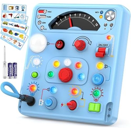 Tozuoup Busy Board Montessori Toys with 13 LED Lights and 10 Switches