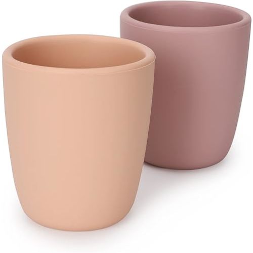 Silicone Toddler Cup, 2 Pack BPA Free Silicone Drinking Training Cup for 6 Months+ Babies, 4 fl. oz Tiny Open Cups for Infants (Blush, Duaty Lilac