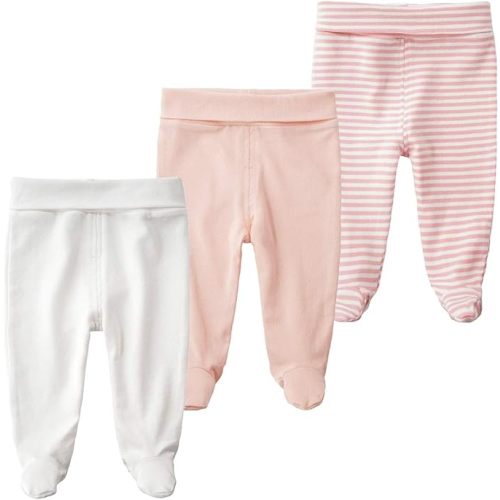 ACESTAR Newborn Infant Baby Boys Girls Cotton High Waist Footed Pants Casual Leggings with Feet 0-12 Months 3-PACK/1-PACK