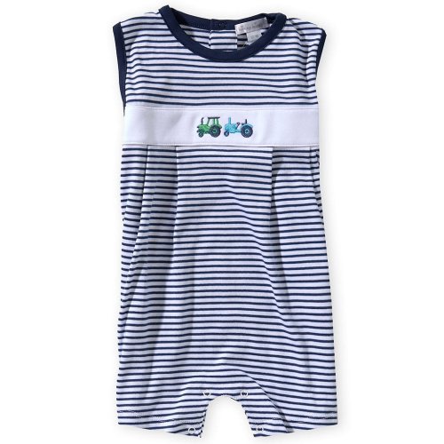 Kissy Kissy Baby Boys Sleeveless Striped/Tractor Appliqued Shortall